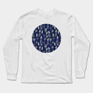 Navy Christmas Loose Floral Watercolor Long Sleeve T-Shirt